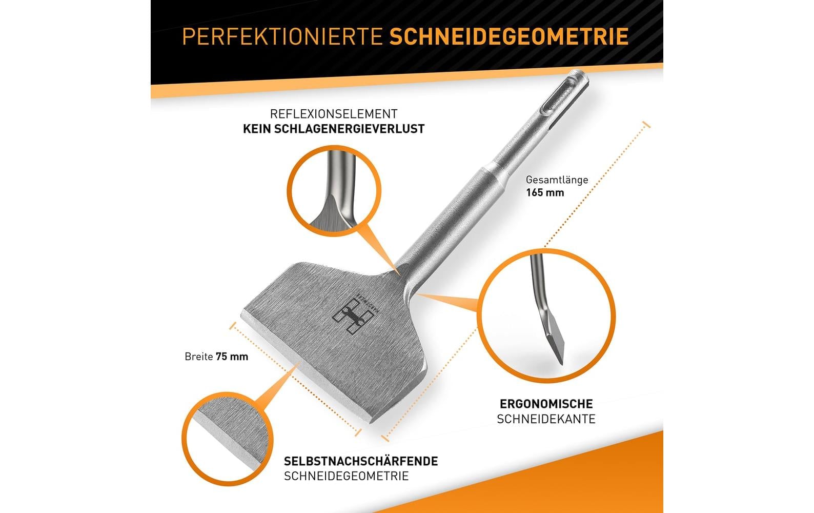 Turbo Fliesenmeissel für Bohrhammer 165 x 75 mmPlattenmeisel