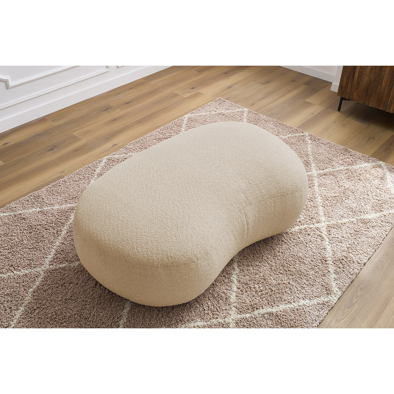 Bobochic Pouf Saint-Germain tissu bouclette beige - 147x90x47 cm