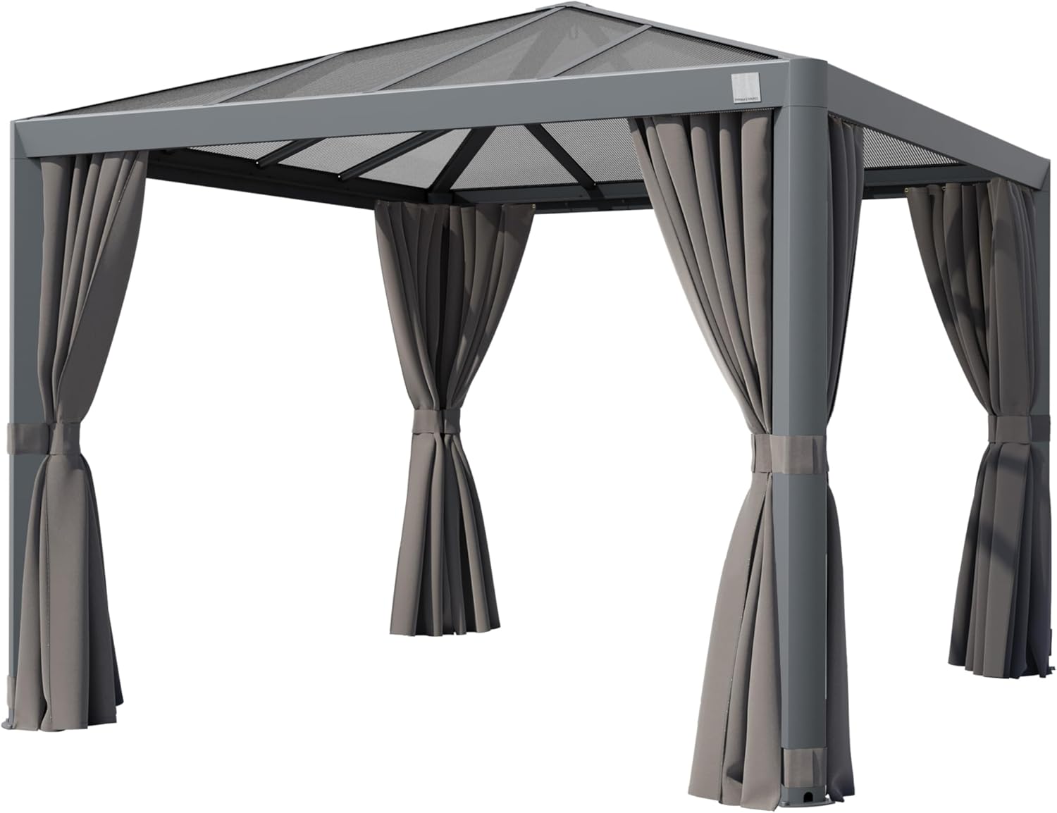 PRIMEYARD Gartenpavillon 3x3 m mit Polycarbonatdach - Hardtop Pavillon mit 4 Seitenteilen in Grau