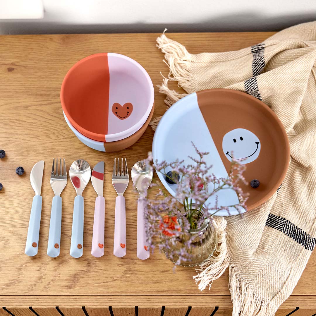 lässig kinderbestek met siliconen greep happy rascals - heart lavender