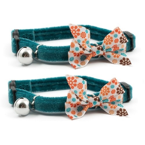 Coleira para gato estilo vintage com laço, cor verde-azulada