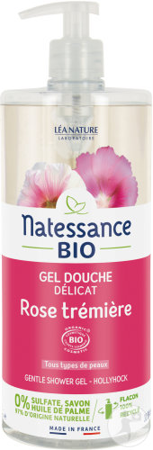 Natessance Bio Gel Douche Douceur Rose Trémière Flacon Pompe 1l