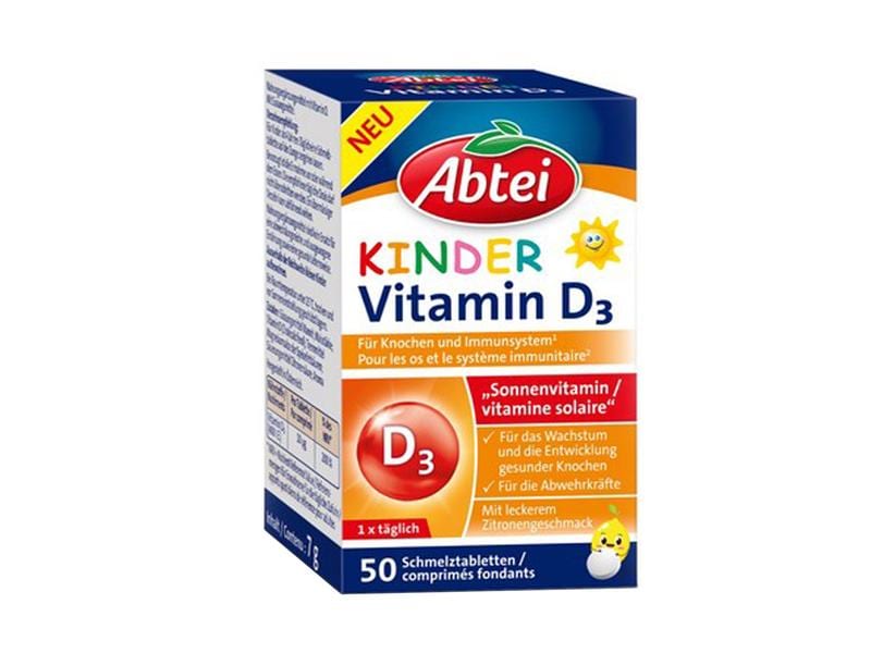 Abtei Kinder Vitamin D3 50 Lutschtabletten Nahrungsergänzungsmittel mit Vitamin D3 für Kinder