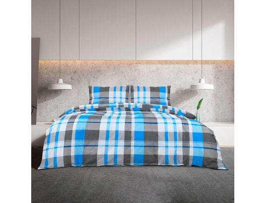 VIDAXL - Ensemble de housse de couette bleu et gris 135x200 cm coton