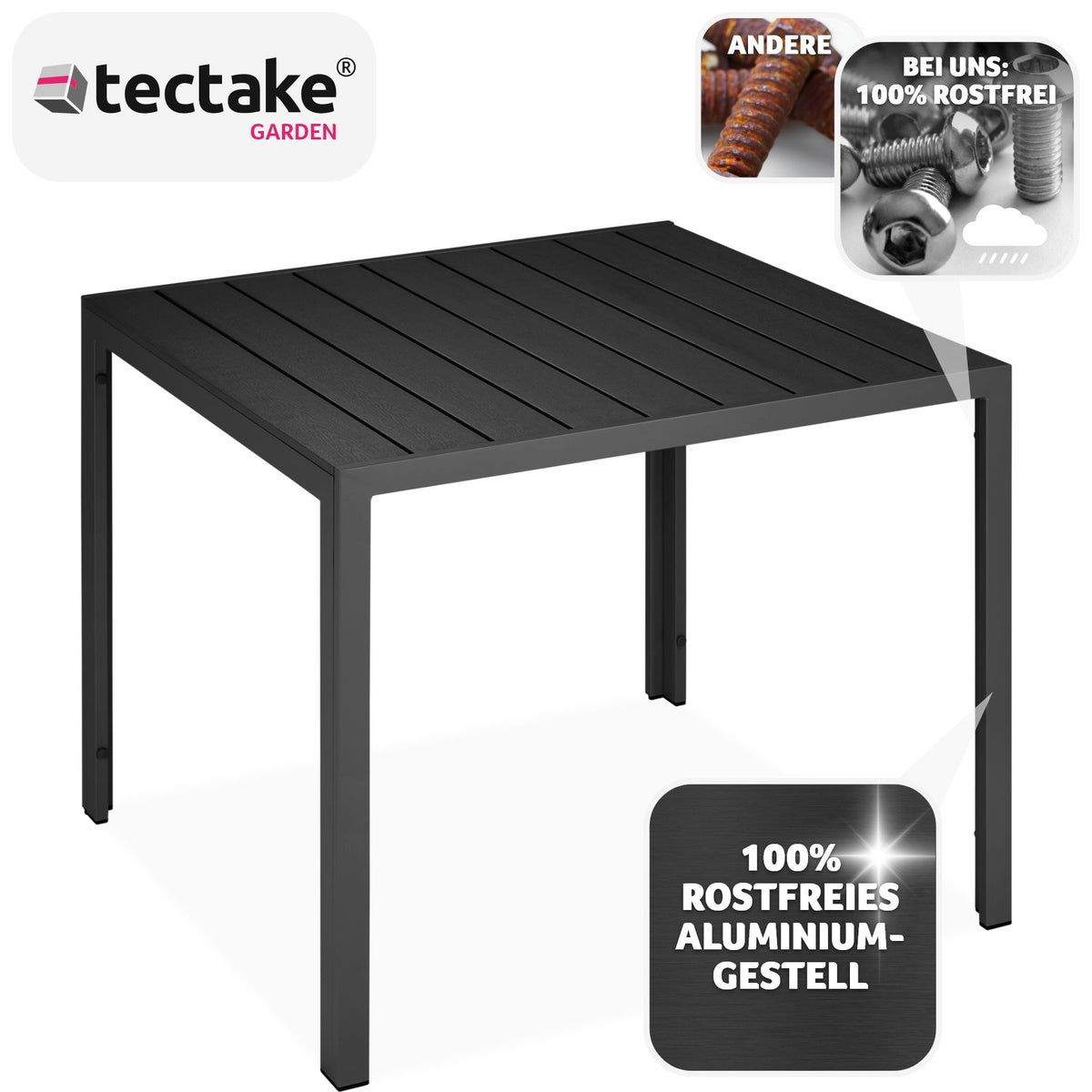 tectake Maren tuintafel van aluminium en kunststof, 90 x 90 x 74,5 cm