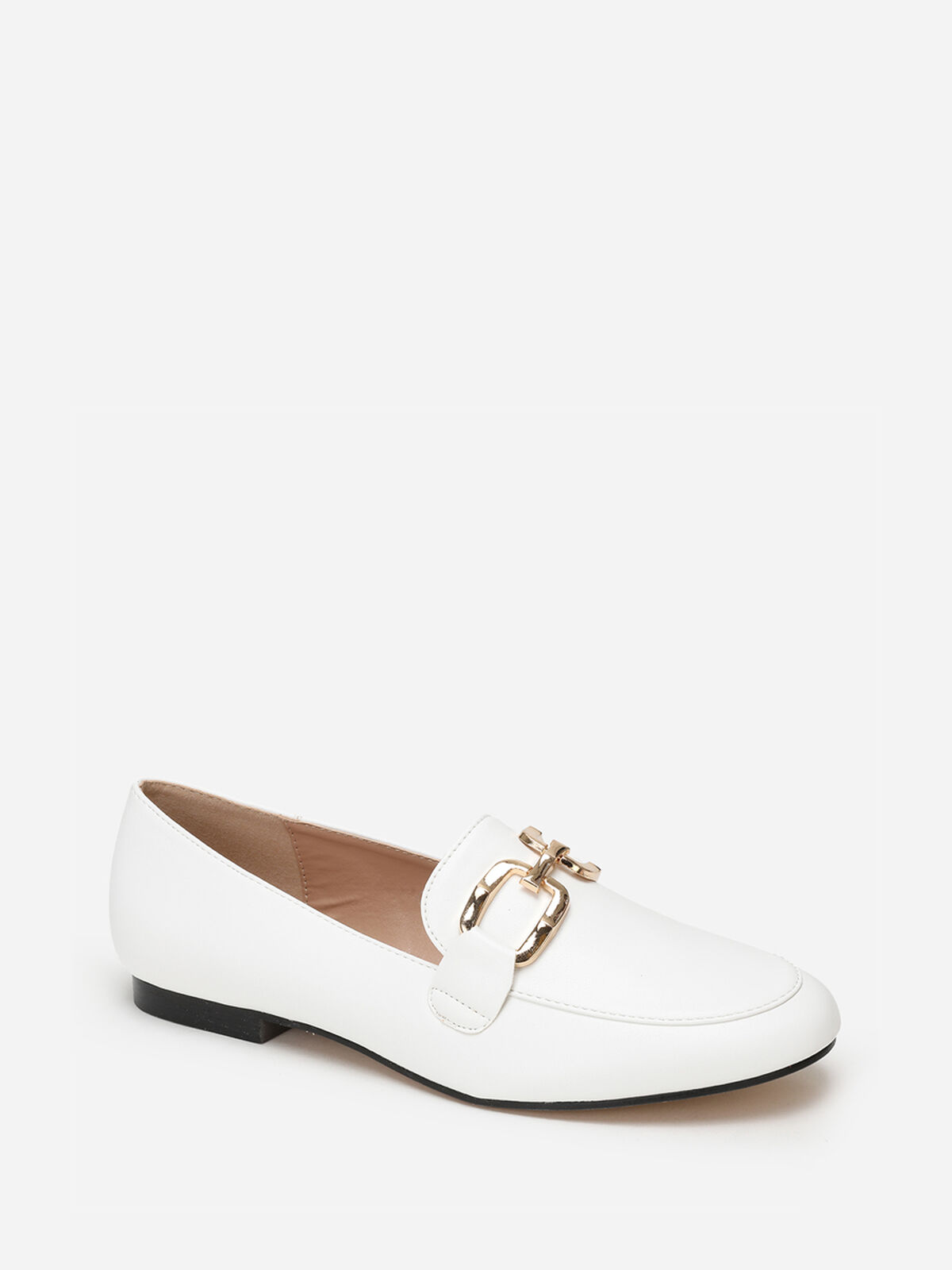 Mocassins plats à double boucle- Blanc