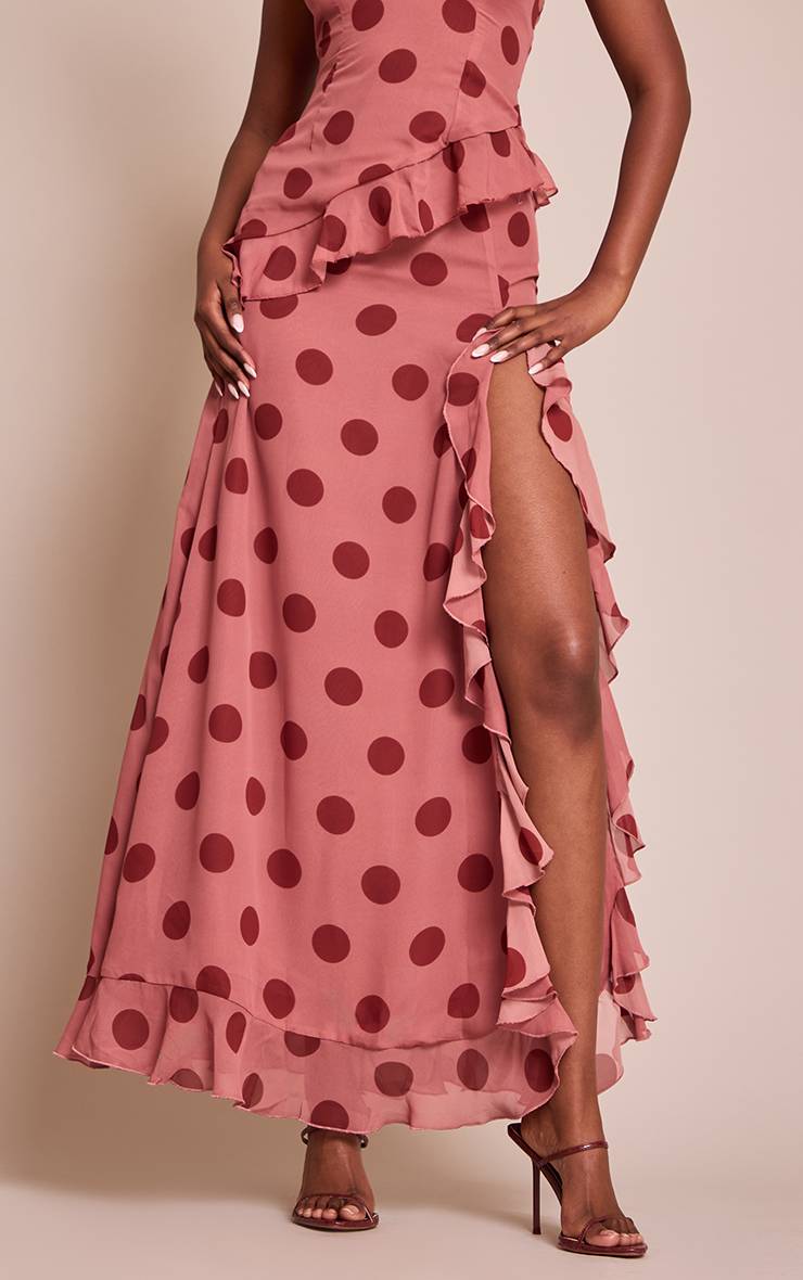 Rose Clair Jupe Longue Taille Basse Froncée En Mousseline À Pois