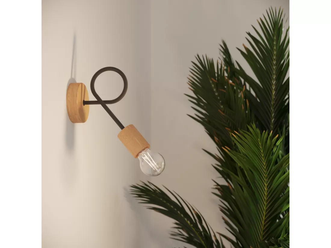 Applique Ember minimaliste en acier/bois - 1 sources lumineuses - L.10 x H.24 cm - noir/bois naturel