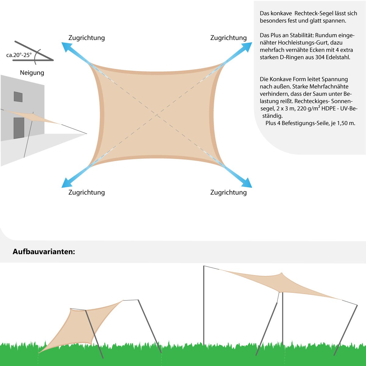 AMANKA 3 x 2 HDPE schaduwdoek - Beige