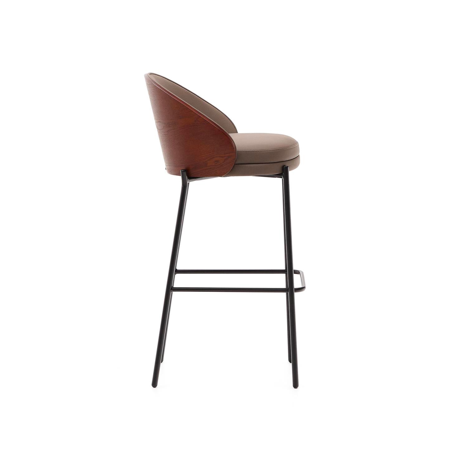 Kave Home Barhocker EAMY Lederlook braun/Metall schwarz