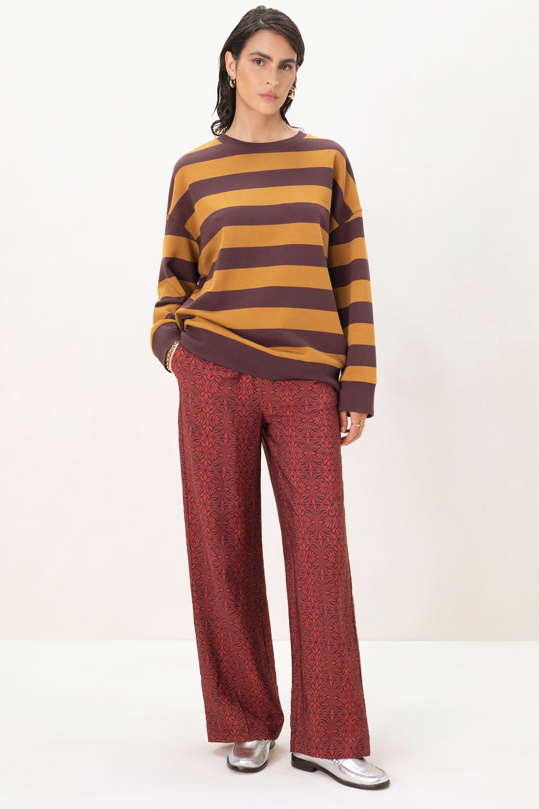 Bruine gestreepte sweater