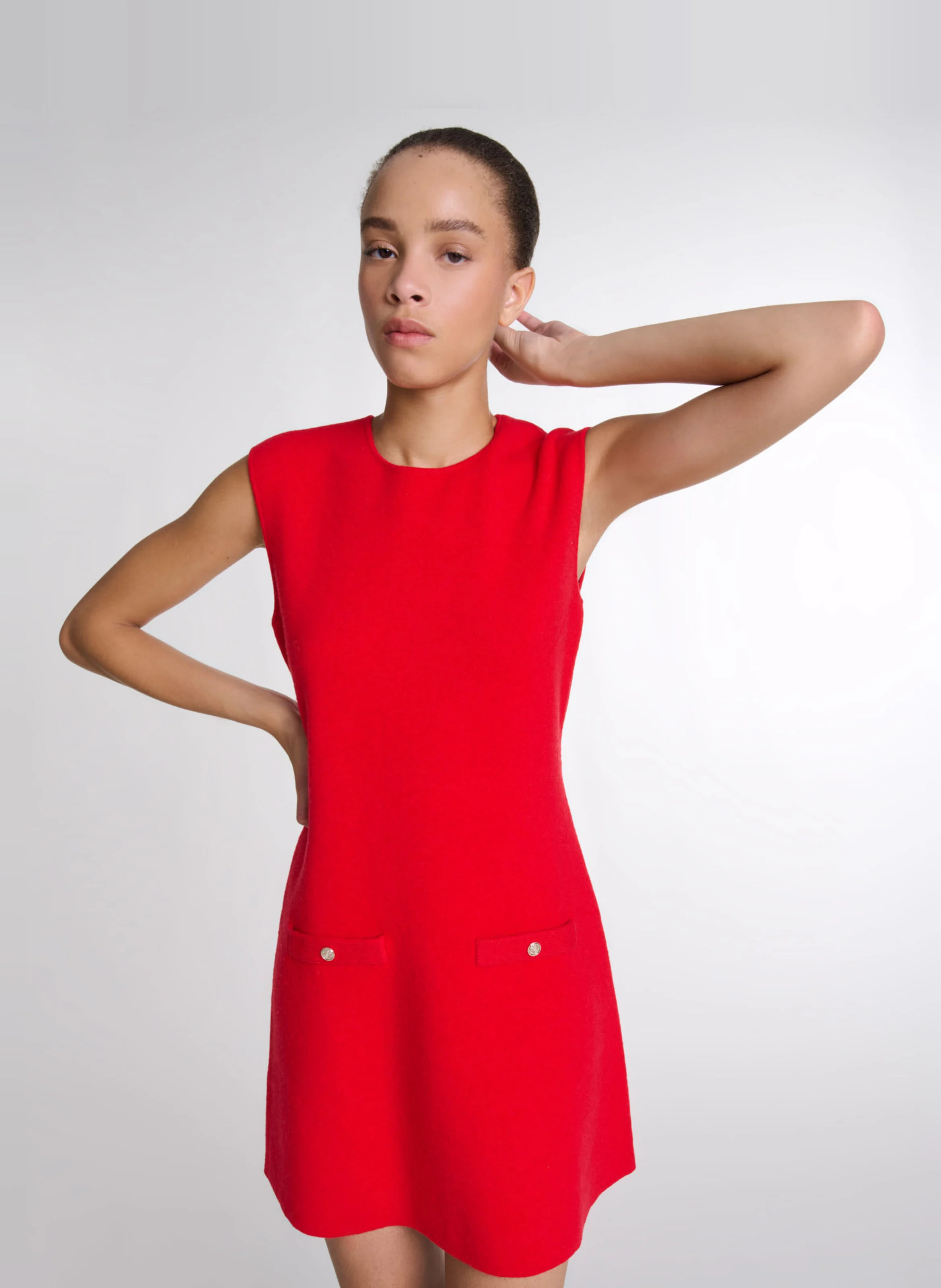 Robe courte à col montant | Rouge