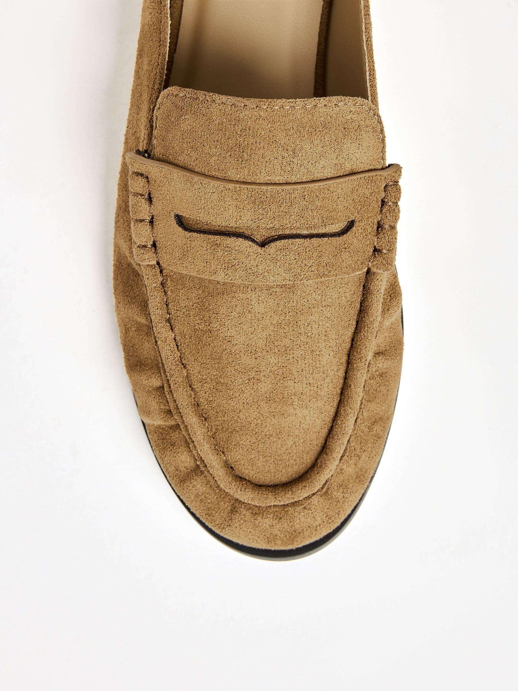 Taupe - Friends Like These Comfort Ruched Faux Suede Mule Loafer Shoes