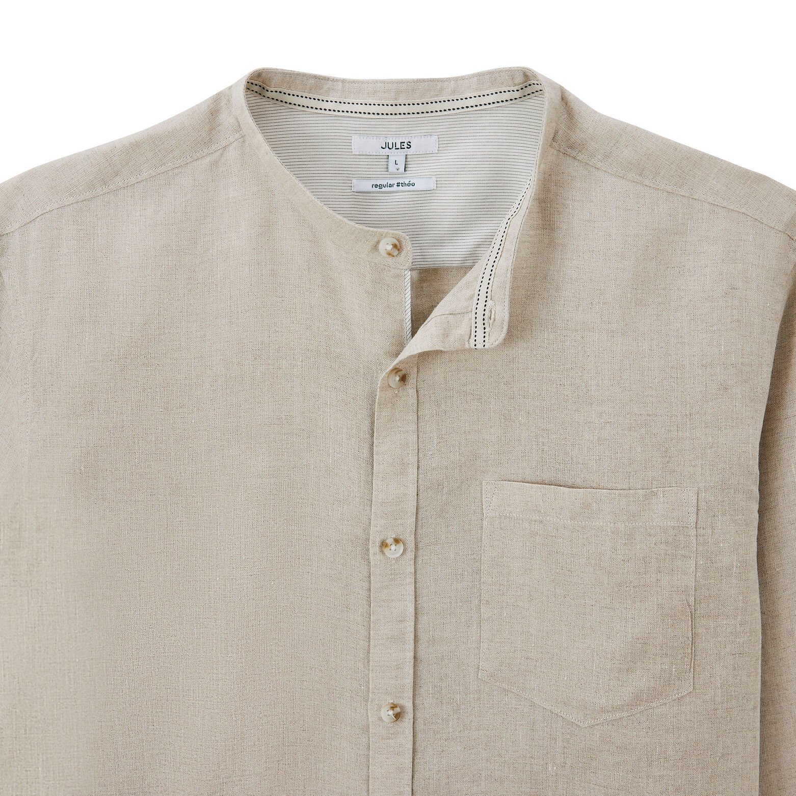 Chemise regular col mao unie lin Beige