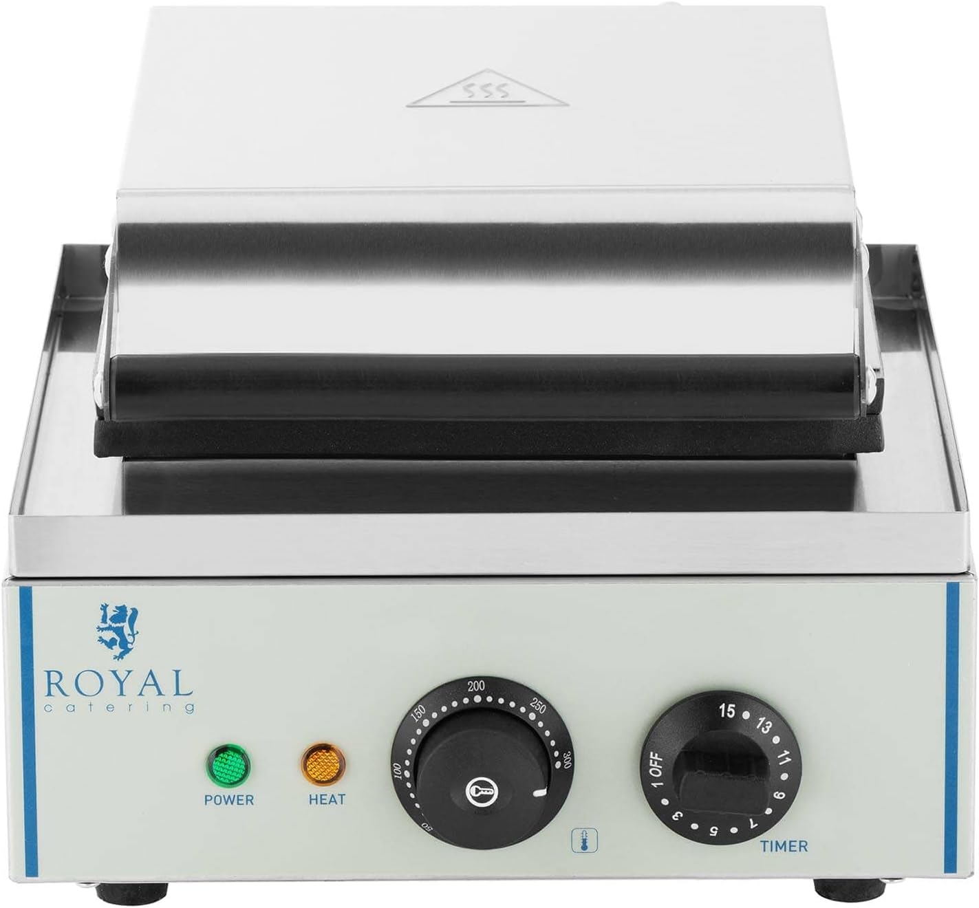 Royal Catering RCWM-1500-H Waffeleisen Waffelgerät Waffelautomat Waffle Maker (herzförmig, 1.500 W, Ø 21 cm, 15 min Timer, Teflon, Edelstahlgehäuse)