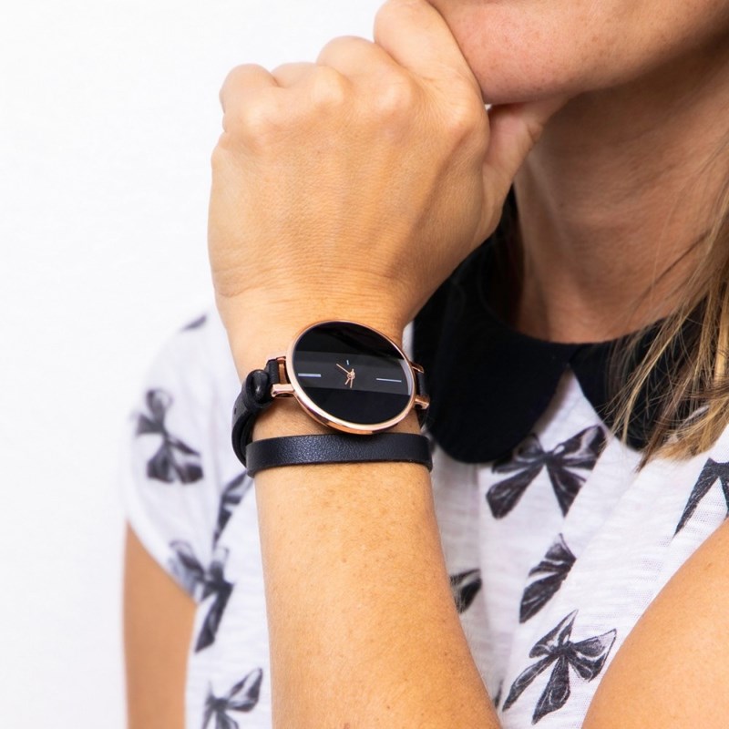 Coffret montre Femme M. JOHN bracelet Cuir Noir