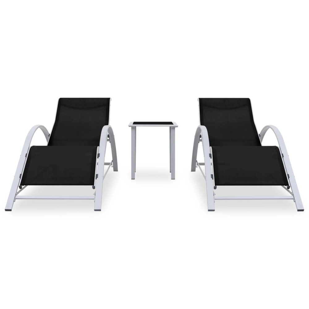 Lot de 2 transats chaise longue bain de soleil lit de jardin terrasse meuble d'extérieur avec table aluminium noir