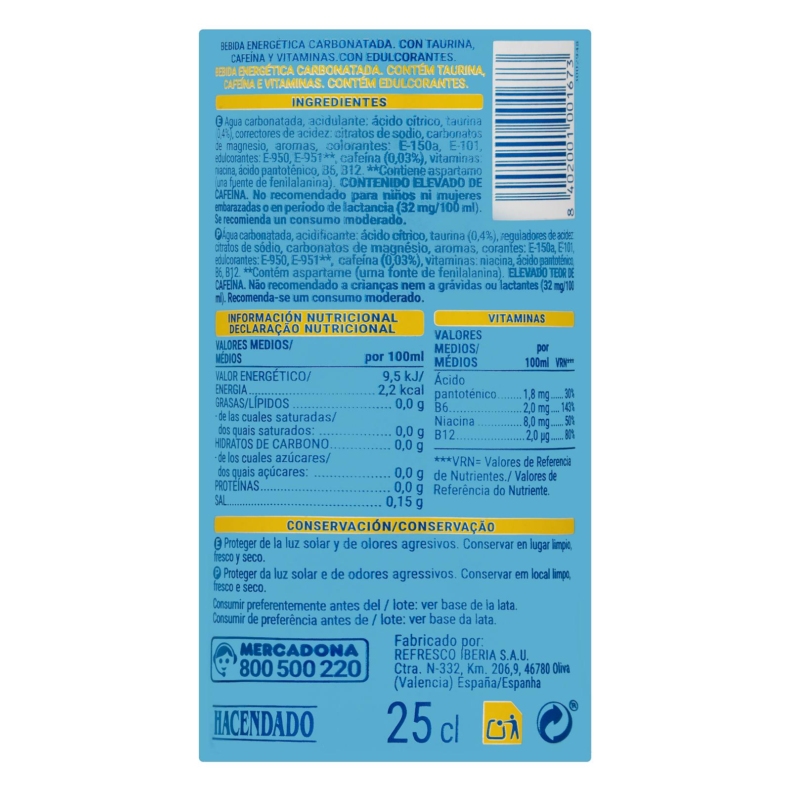 Boisson énergétique Zero Hacendado