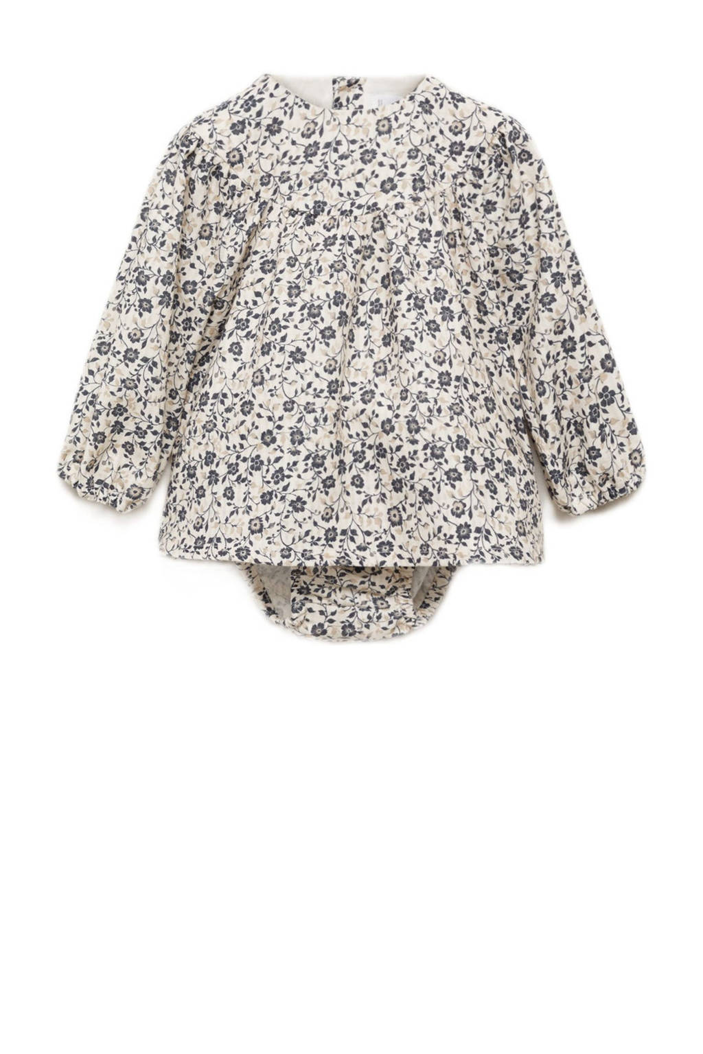 Mango Kids baby jurk + bloemen met bloemdessin blauw/ecru