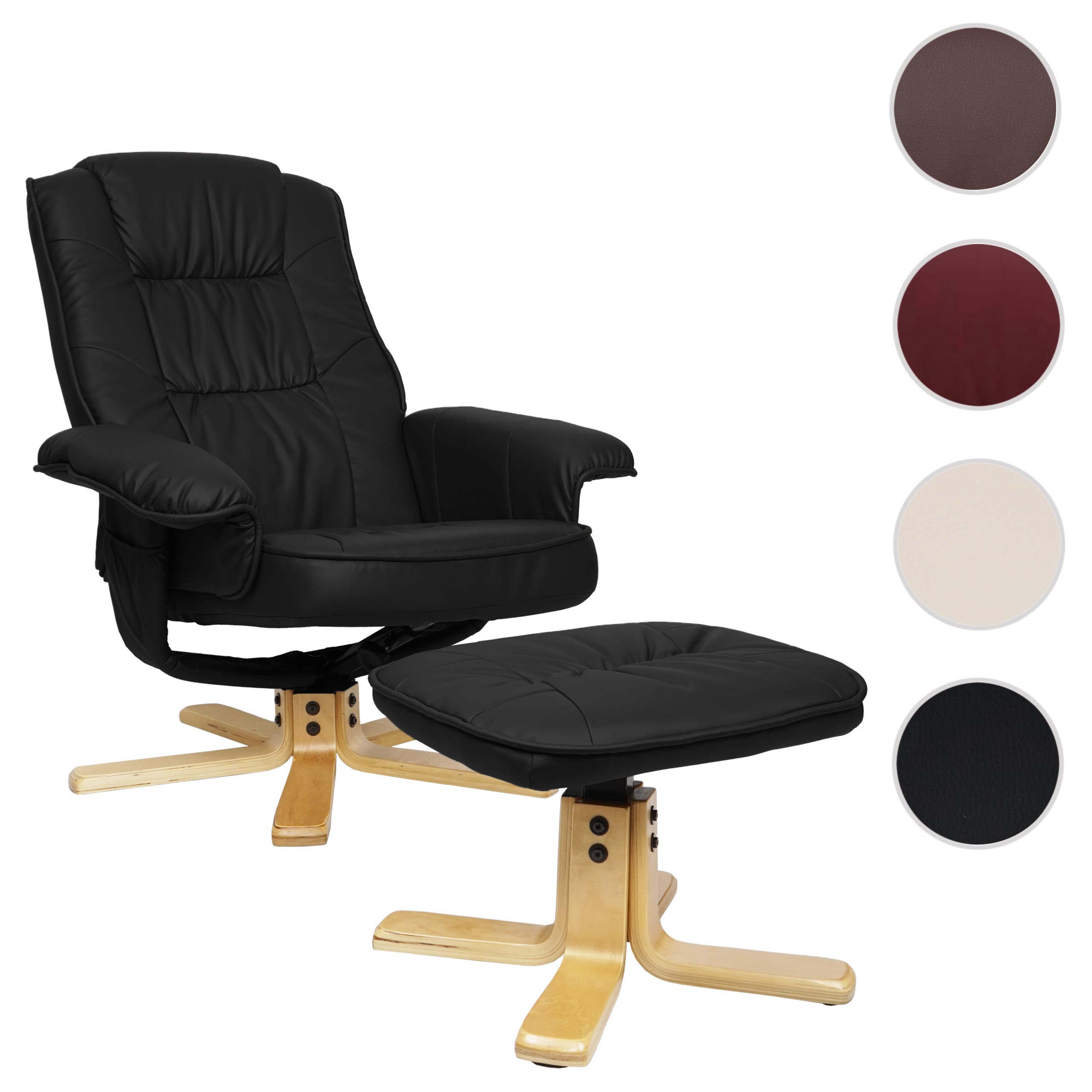 Relaxsessel H56, Fernsehsessel TV-Sessel mit Hocker Ottomane, Kunstleder Eukalyptus Holz MVG-zertifiziert ~ schwarz