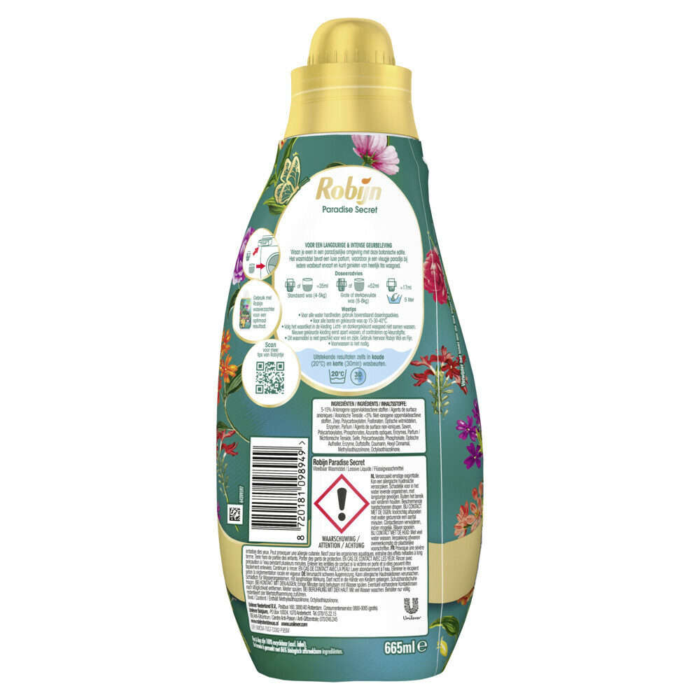 6x Robijn Klein & Krachtig Wasmiddel Color Paradise Secret 19 Wasbeurten665 ml