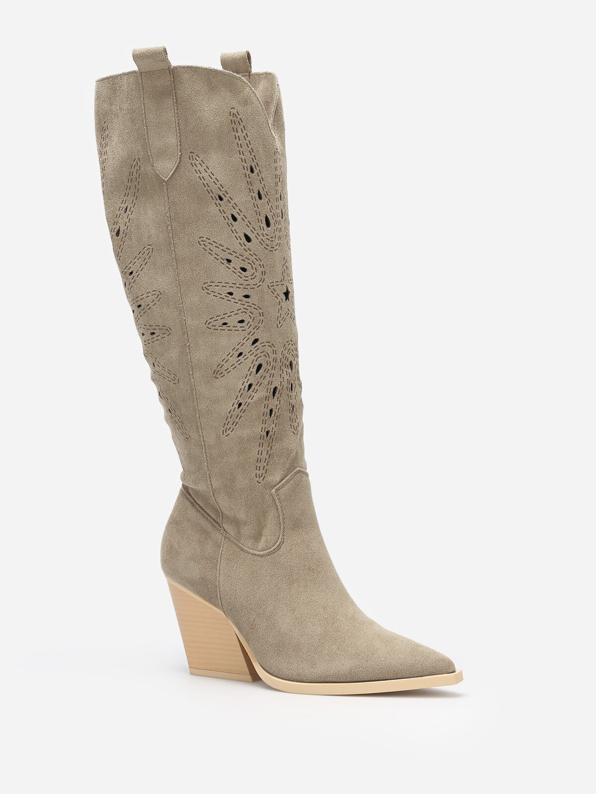 Bottes santiags en suédine ajourée- Kaki
