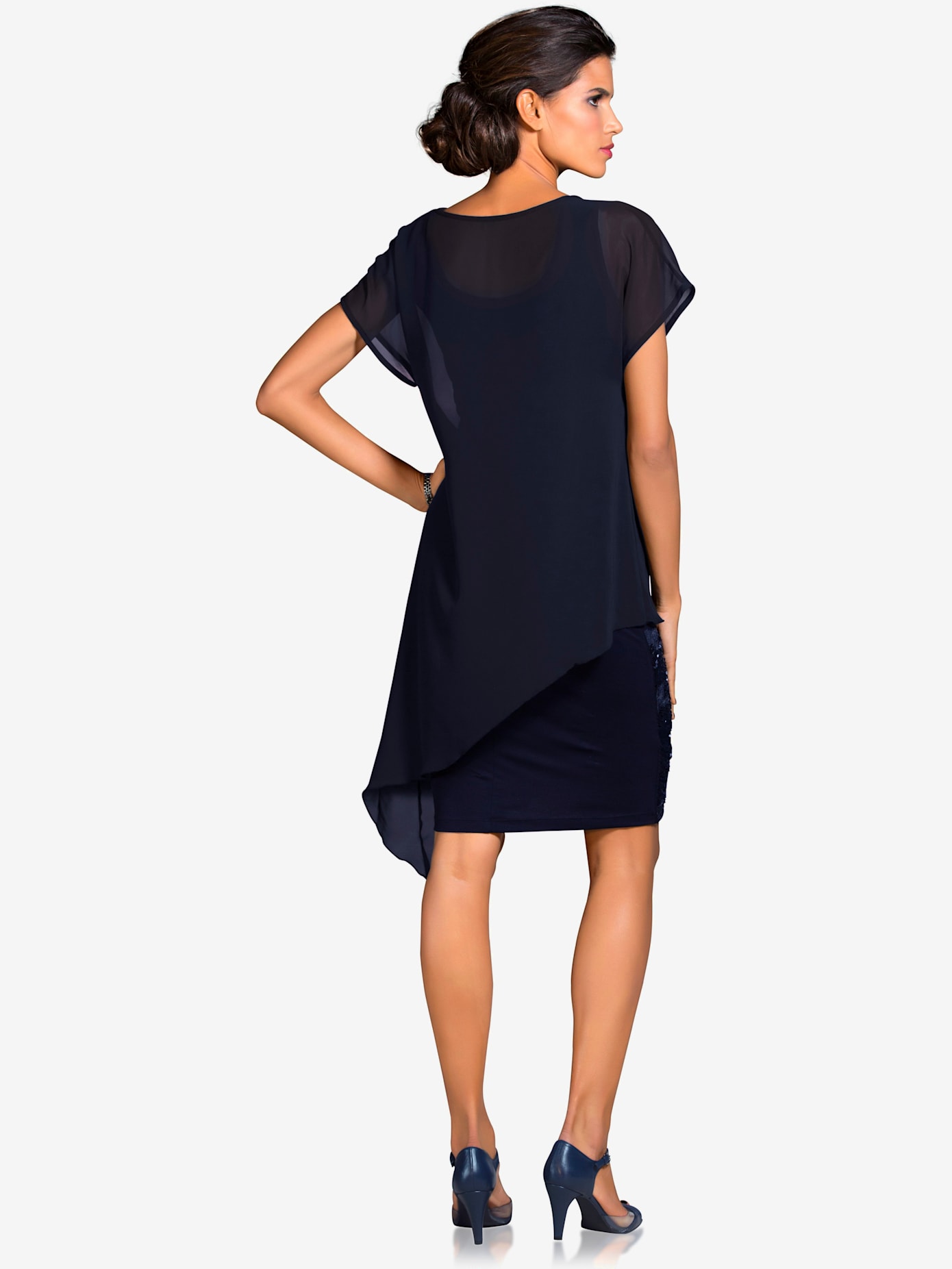 Robe de cocktail jupe devant avec paillettes