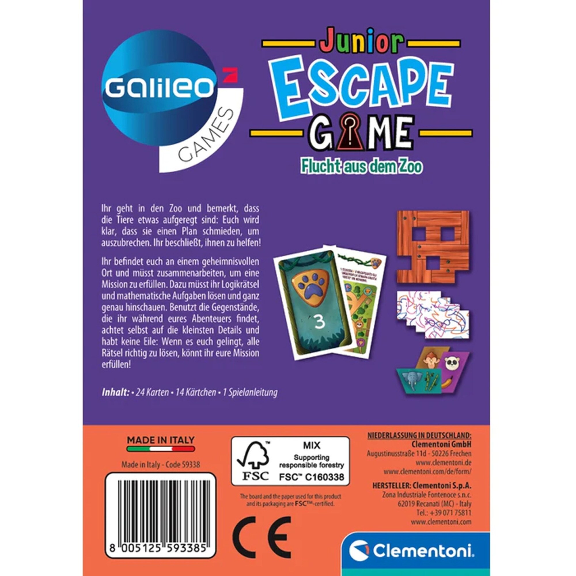 Clementoni Partyspiel Escape Game Junior - Flucht aus dem Zoo
