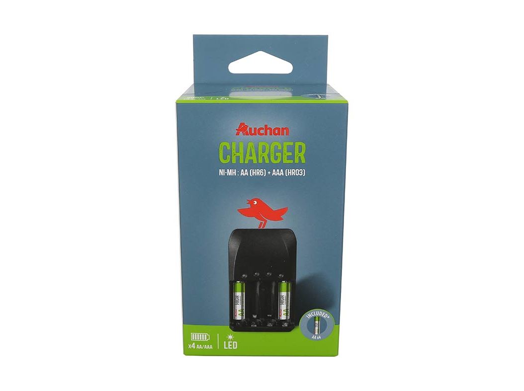 CARREGADOR COM 4 PILHAS AA AUCHAN STANDARD AA (HR6)   AAA (HR3) HR6