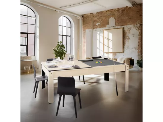 Billard Américain convertible table 6places KITBILL 6Ft - 206,5 x 116,5 x 80 cm Plateau dînatoire et accessoires inclus - Beige