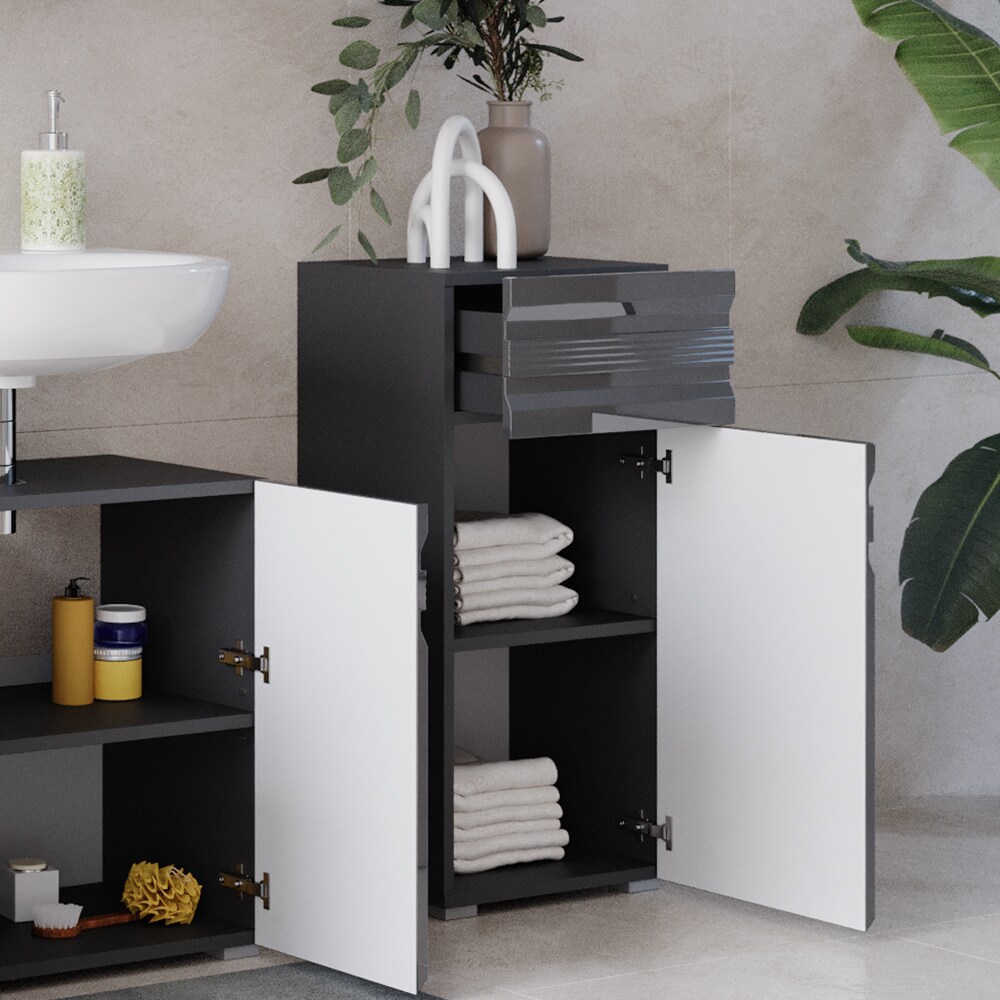 VICCO Badschrank FREDDY anthrazit hochglanz Badezimmer Badregal Midischrank