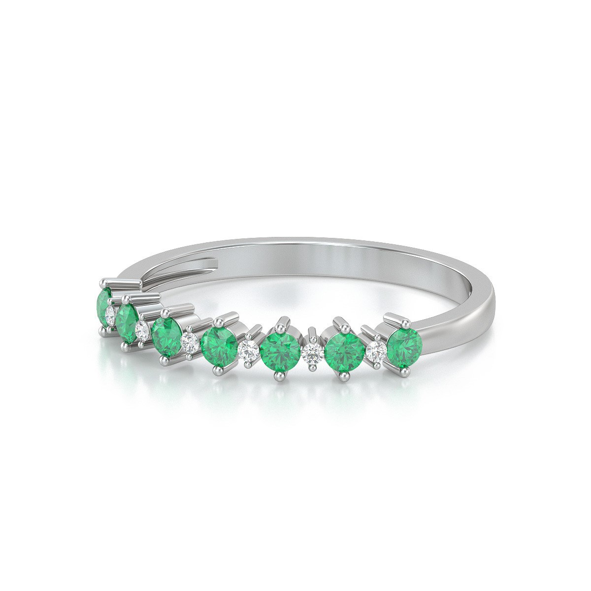 Bague ADEN Or 585 Blanc Emeraude et diamants 1.7grs