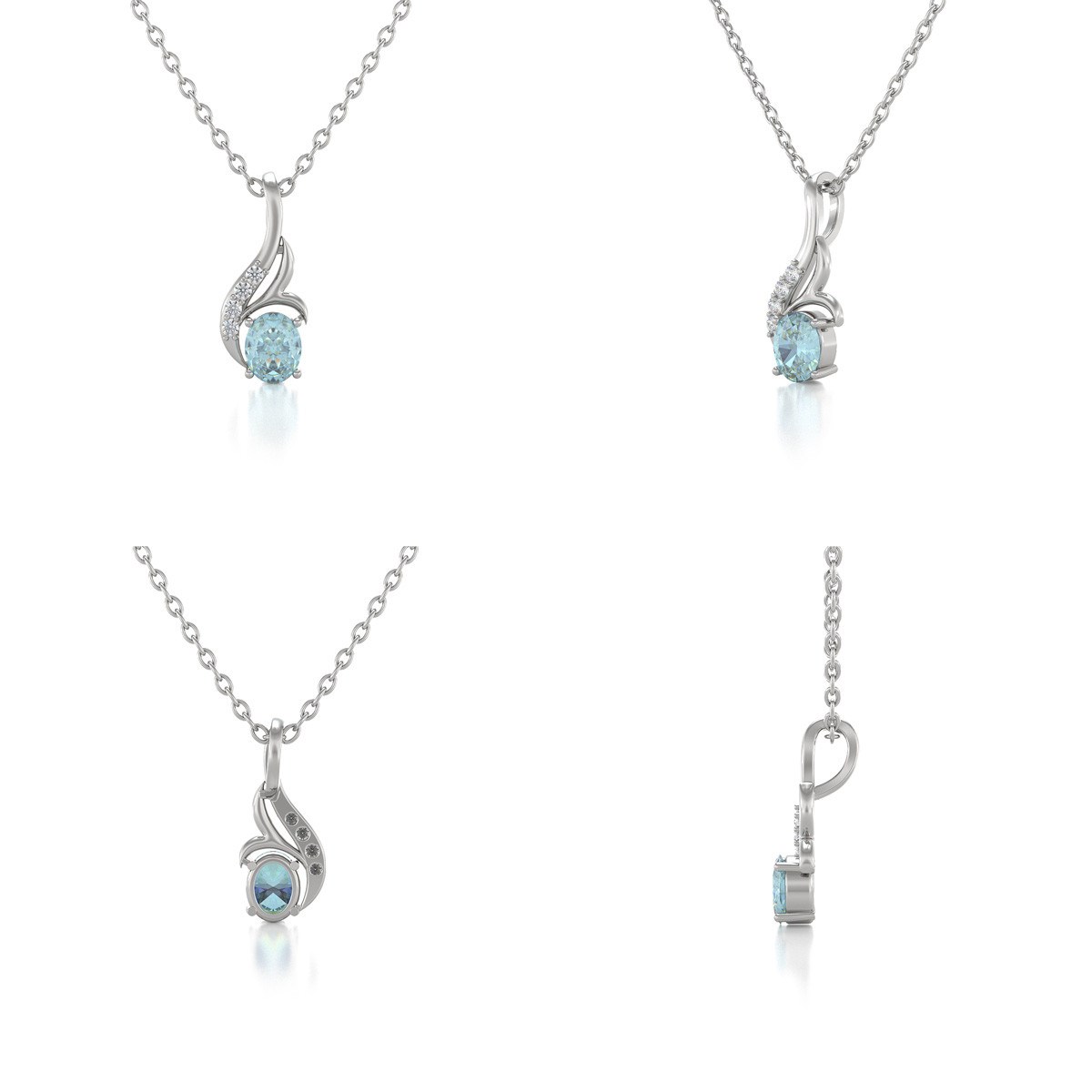 Collier Aigue-Marine & Diamant en Argent 925 | 0.75gr | Pendentif Raffiné - Aden