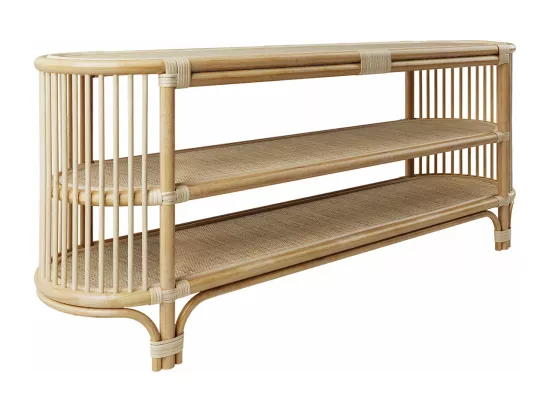 Console 140 cm en rotin naturel avec étagères - Marthe
