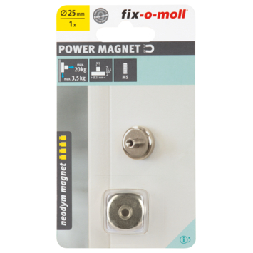 Magneet Neodymium met schroefdraad en busje zilver 25mm