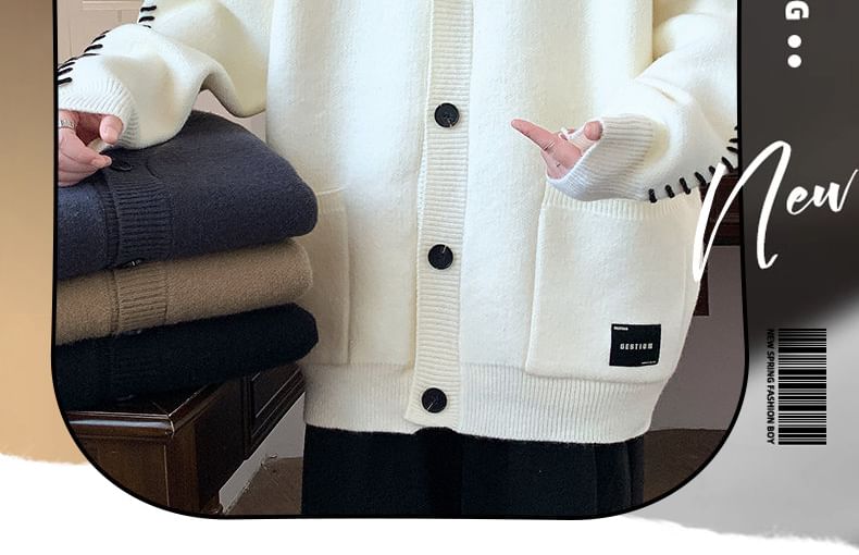 Bay Go Mall - V-hals effen contrasterende stiksels oversized vest