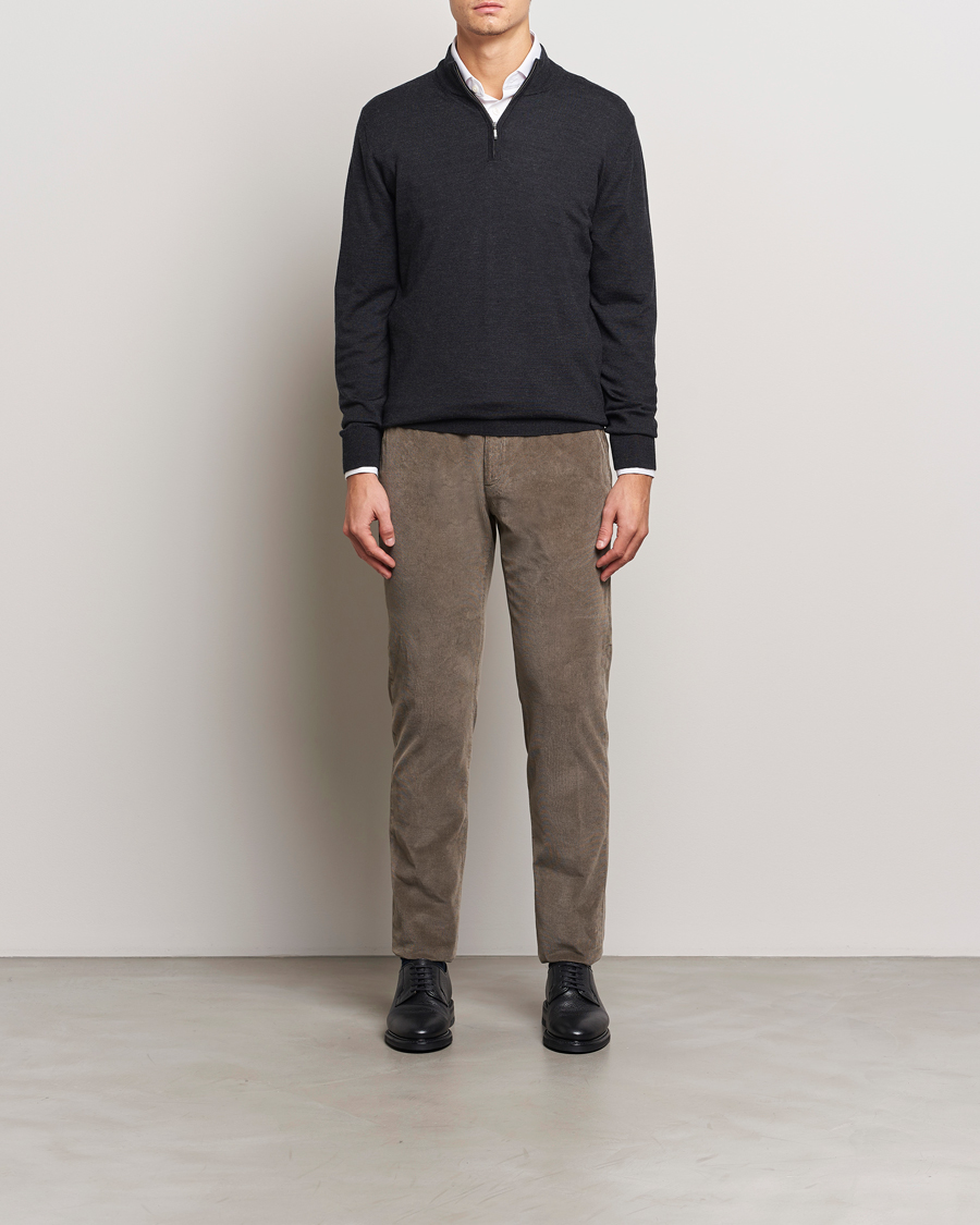 Charles Tyrwhitt Pure Merino Zip Neck Jumper Dark Charcoal
