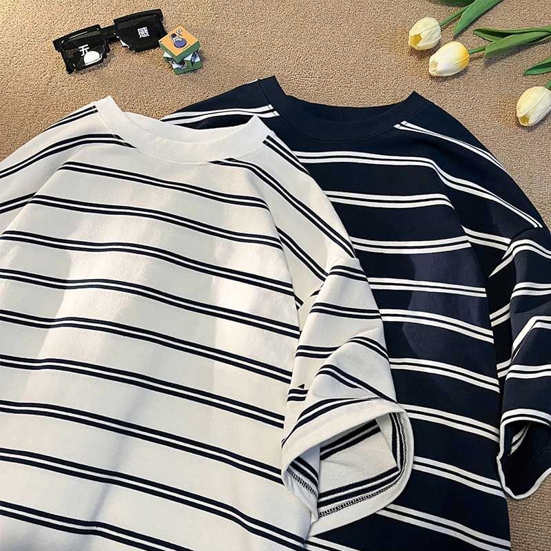 Whyessa - Gestreept T-shirt met korte mouwen en ronde hals