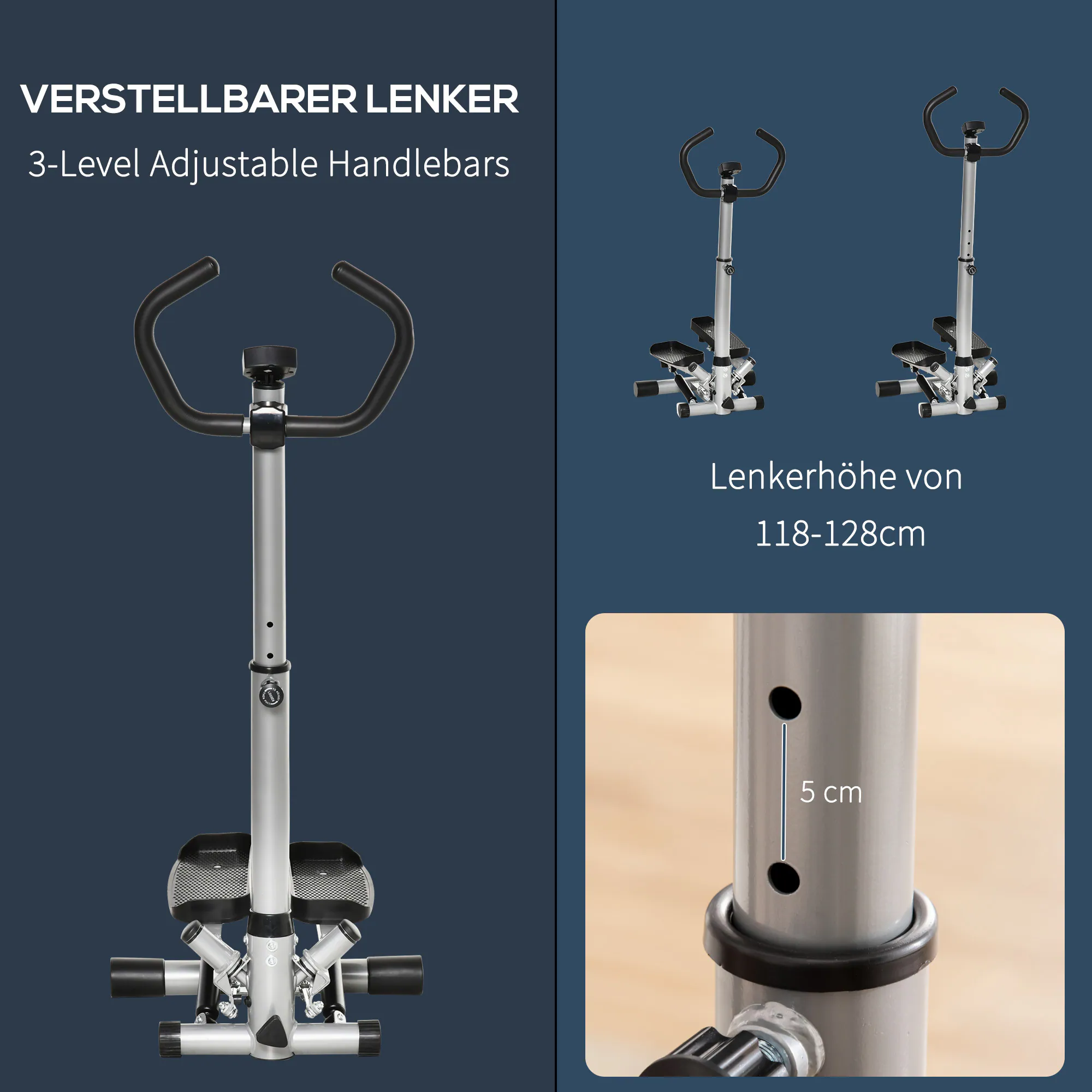 HOMCOM Stepper mit LCD-Bildschirm und einstellbare Geschwindigkeit grau 55L x 53B x 118-128H cm