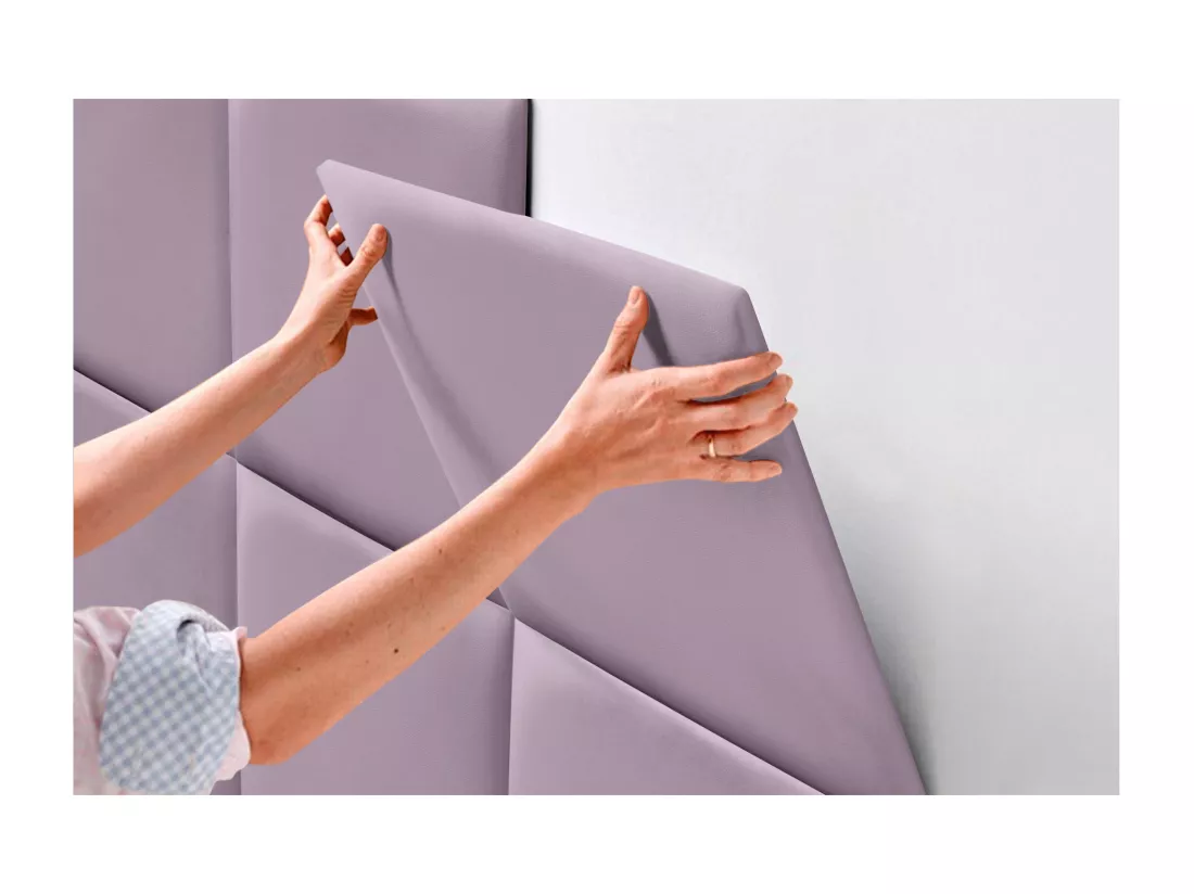DHOME Tête de lit capitonnée en similicuir de qualité supérieure composée de panneaux autocollants interchangeables (lilas, 220 cm)