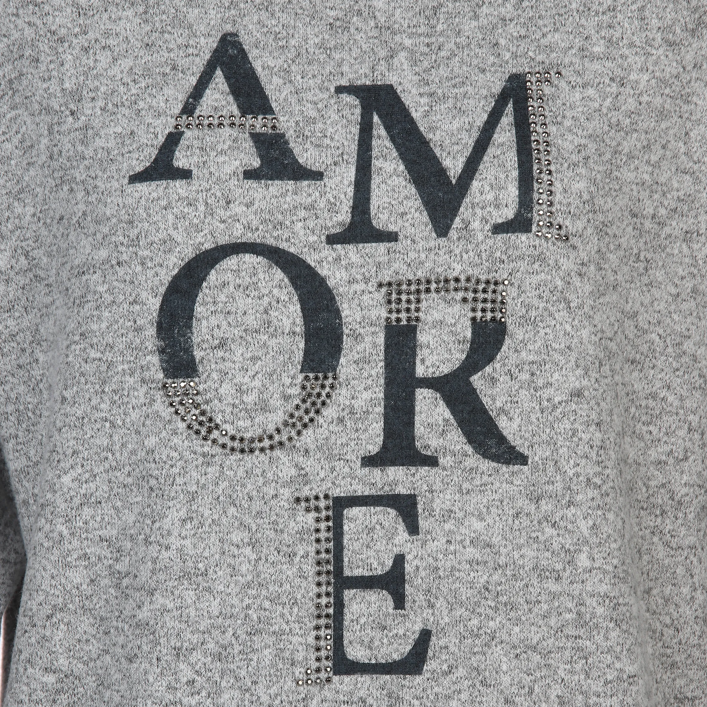 Damen Flauschshirt mit Print und Glitzersteinchen