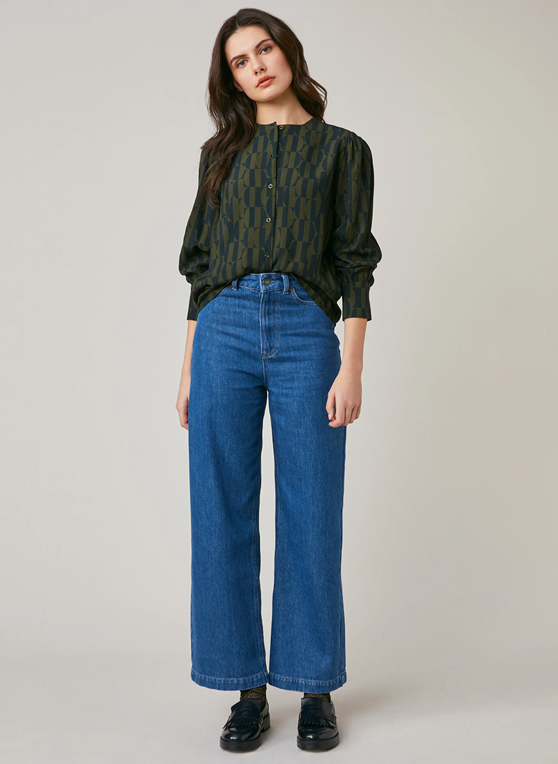 FIDJI - Blouse col rond imprimée | Kaki