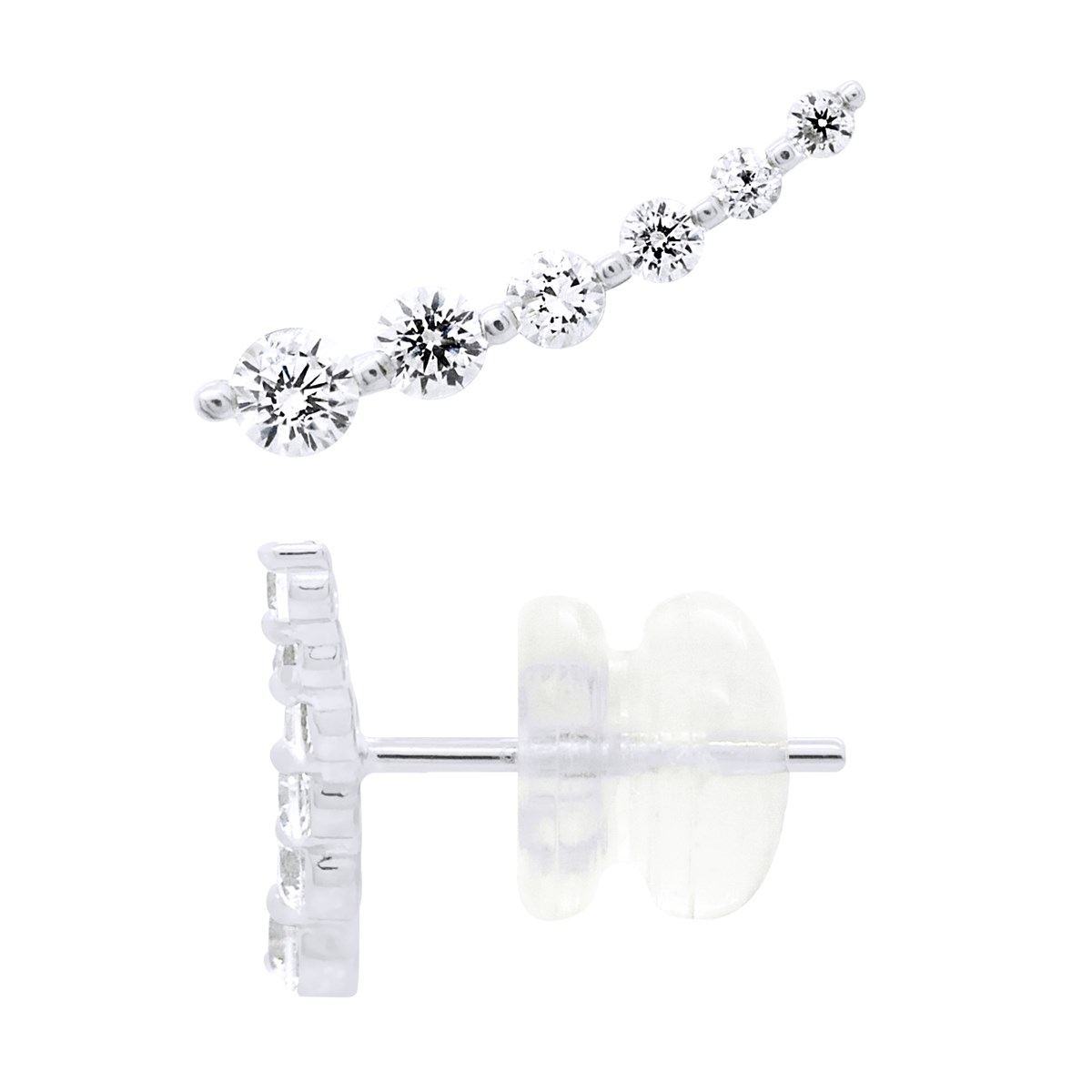 Boucles d'Oreilles Puces - Contour de Lobe - Ornées d'Oxydes de Zirconiums - Or Blanc