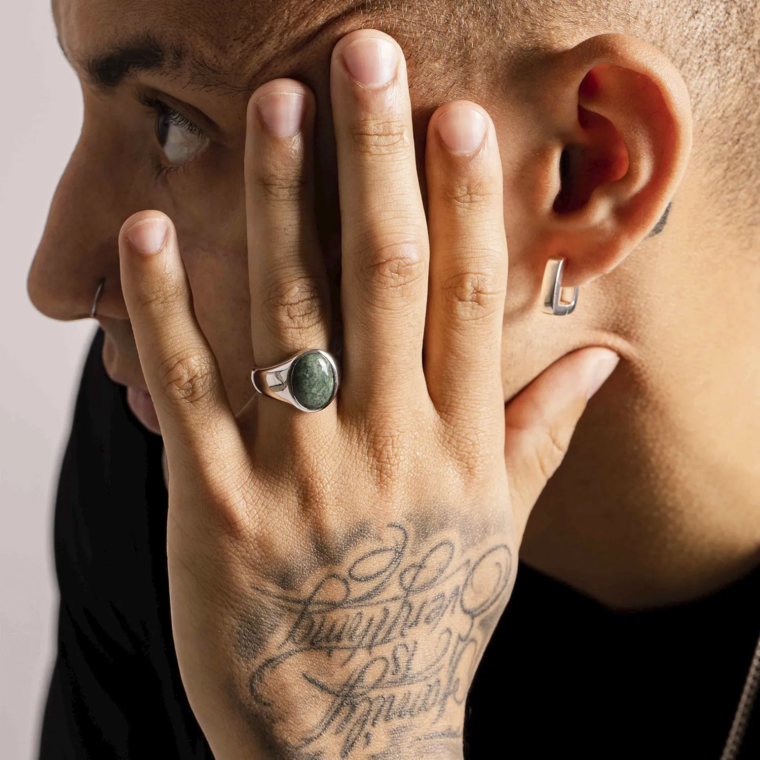 IX Studios Oval Signet Marble Ring 22 kt. Sølv DMN0337RHGRMA
