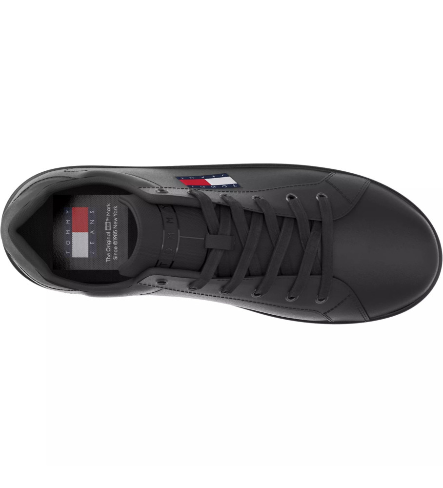 Tênis plataforma Tommy Jeans Ess em couro preto - Altura da plataforma: 4 cm -