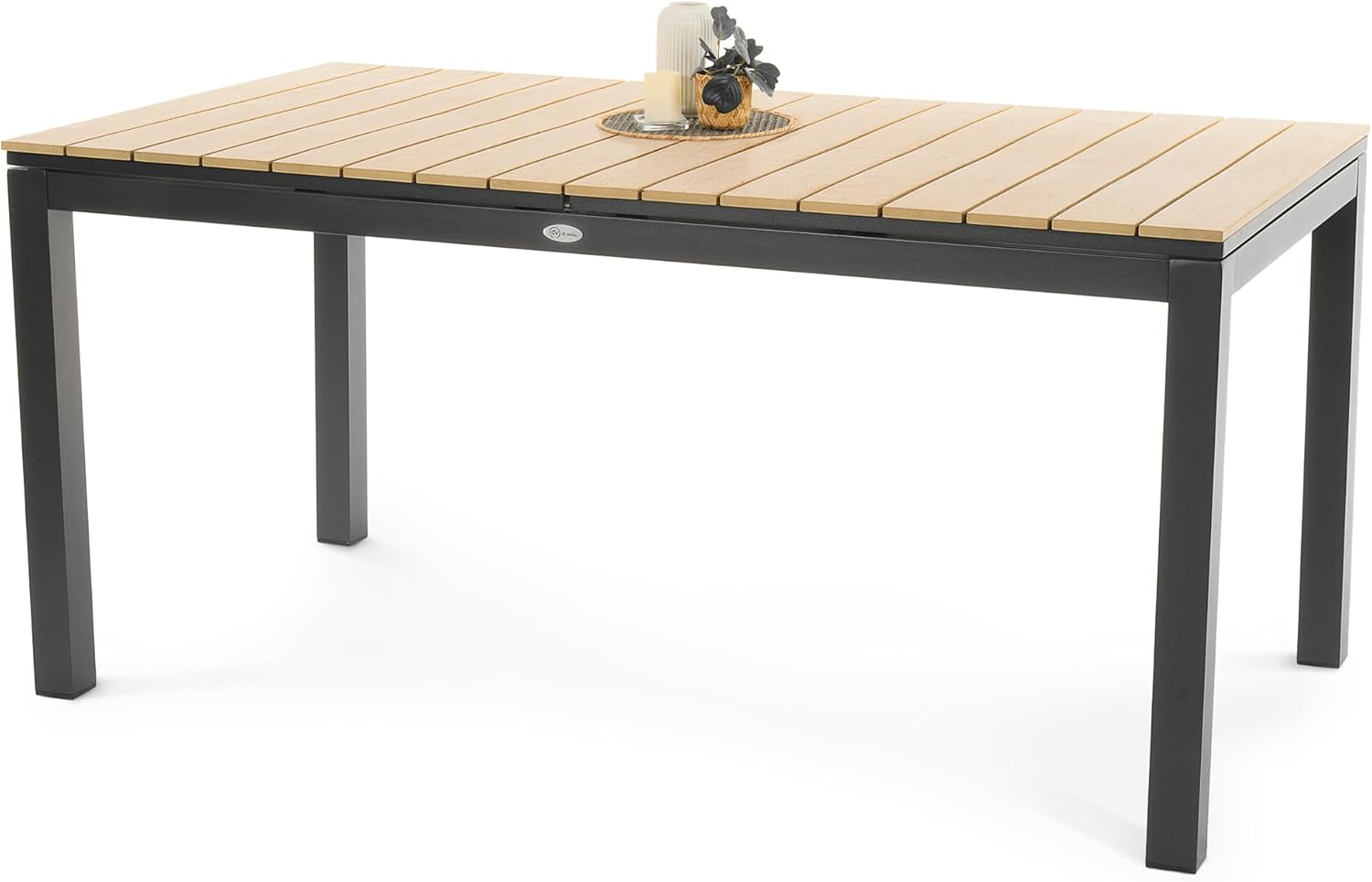 di volio Gartentisch Drena ausziehbar 160x210 cm, wetterfester Aluminium-Terrassentisch in Holzoptik, Stabiler Outdoor-Esstisch für Garten Terrasse Balkon (Beige)