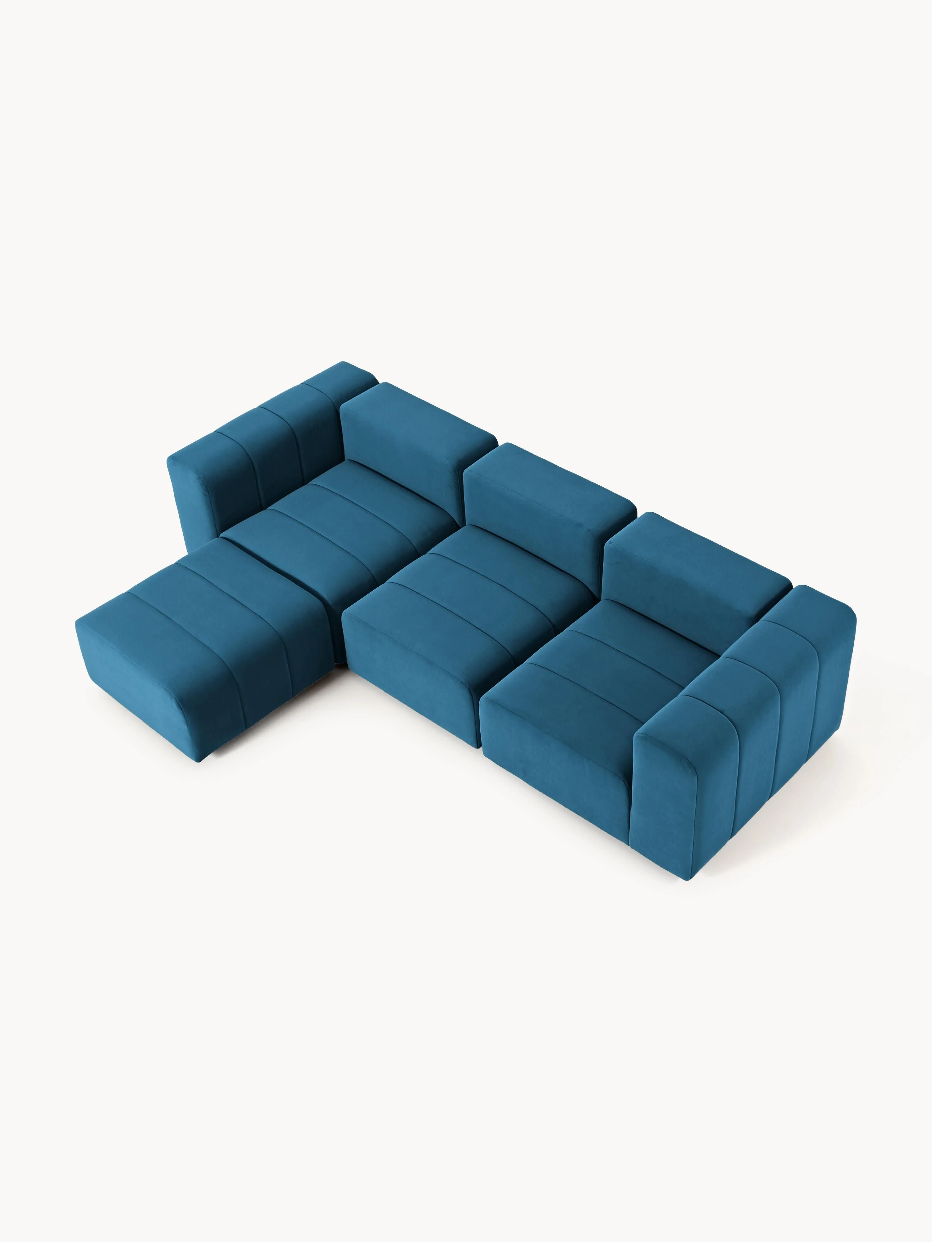 Fluwelen modulaire bank Lena (4-zits) met poef (links/rechts)