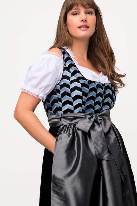 Dirndl, Zackenmuster, Carree-Ausschnitt, ärmellos