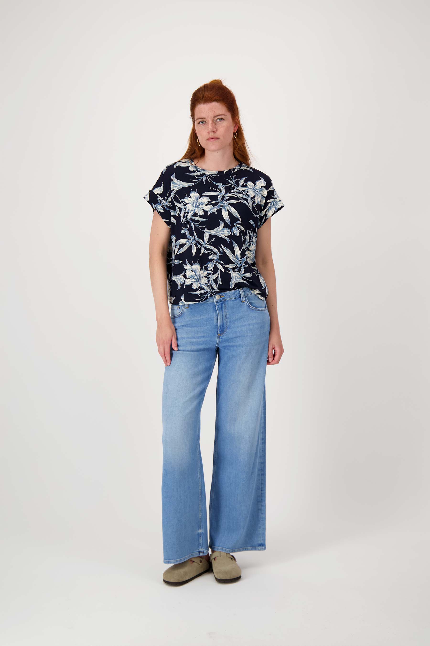 jersey top met bloemprint