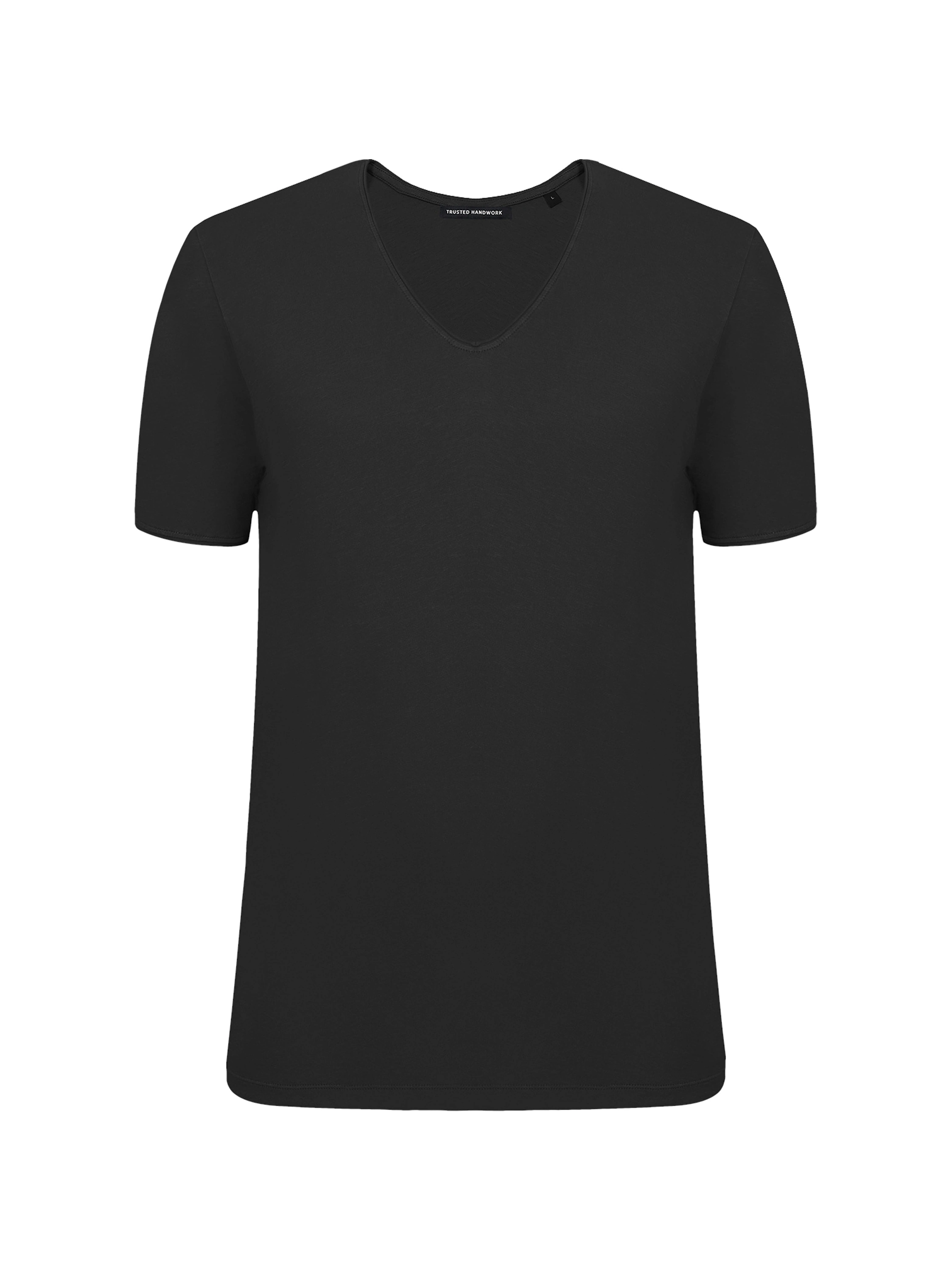TRUSTED HANDWORK V Neck 1/2-Sleeve T-Shirt with Roll Edge
